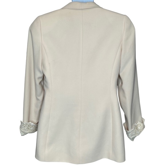 Albert Nipon Evening Womens Blazer Sz 10 Beige Lace Cuff Sequin Dressy Formal - Picture 2 of 9